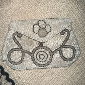 Art Deco Beaded White and Silver Evening Clutch